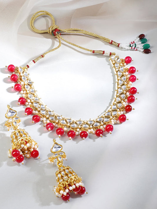 Grace of Red with Kundan Necklace Set フリーサイズ