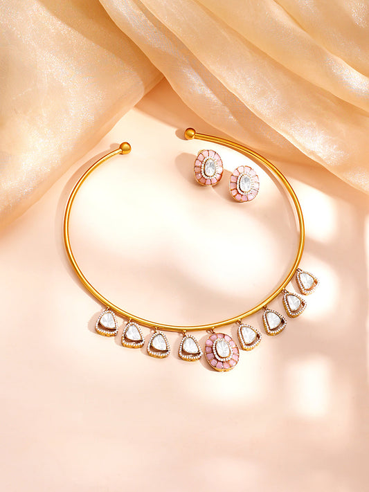 【Rubans】Gold Plated Cubic Zirconia Drop Charm Collar Necklace Set|ゴールドメッキ キュービックジルコニア ドロップチャーム カラーネックレスセット