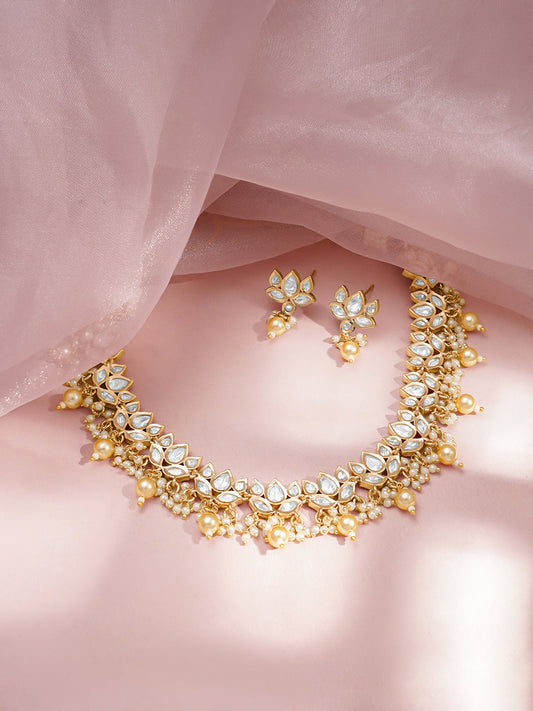 Wedding Bloom Kundan Pearl Necklace Set フリーサイズ