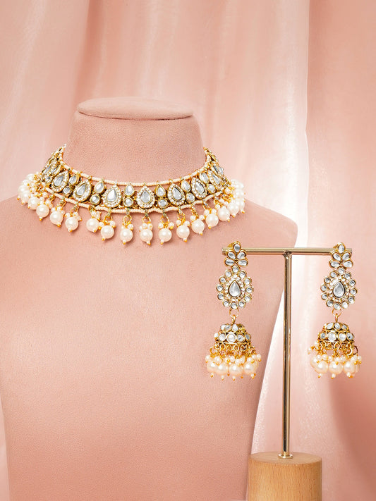 Kundan Pearl Cascade Bridal Set Length - 12.3 cm