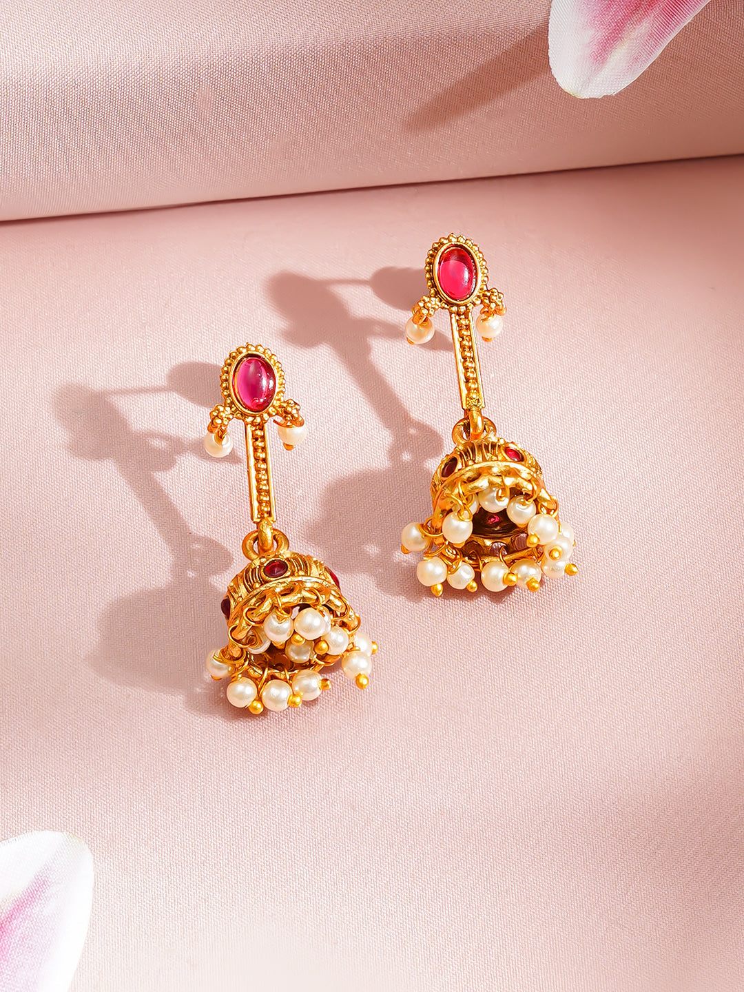 【Rubans】 Gold Plated Pearl Beaded Ruby Red Pendant Necklace Set|ゴールドメッキ パールビーズ ルビーレッド ペンダント ネックレスセット