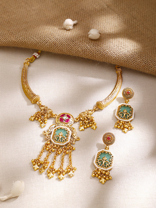 【Rubans】Gold Plated Cubic Zirconia Drop Charm Collar Necklace Set|ゴールドメッキ キュービックジルコニア ドロップチャーム カラーネックレスセット