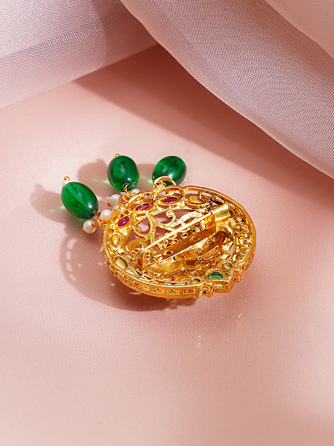 【Rubans】 Peacock Motif Green Beaded Statement Brooch|孔雀モチーフ グリーンビーズ ステートメント ブローチ