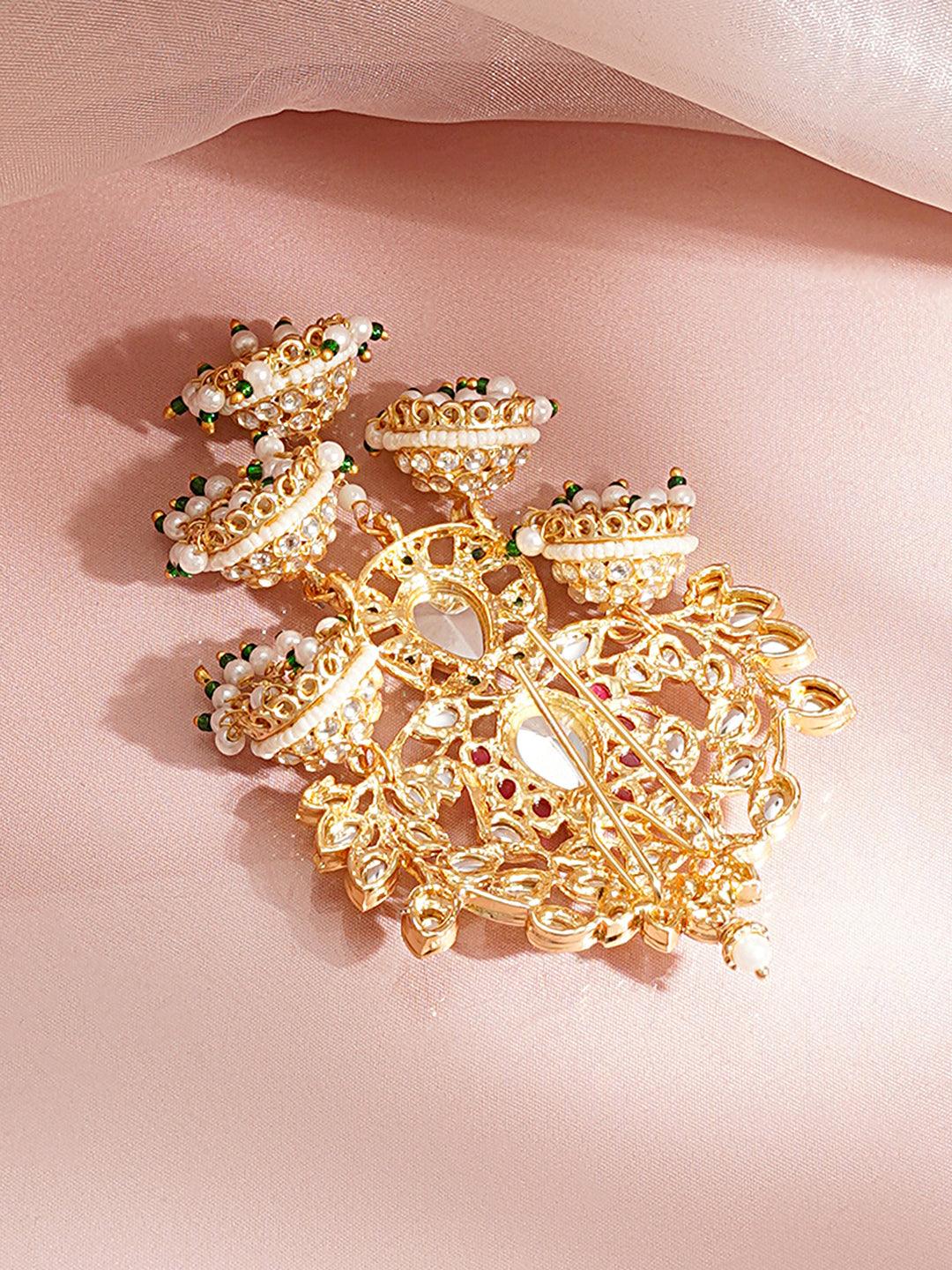 【Rubans】 Gold Plated Pearl Beaded Kundan Hair Accessory|ゴールドメッキ パールビーズ クンダン ヘアアクセサリー(10.5cm)