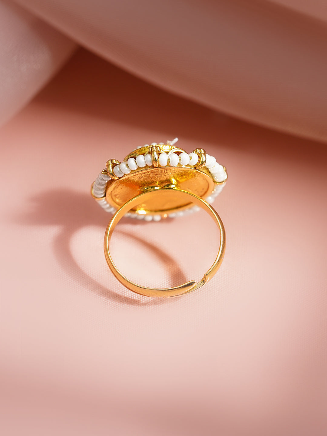 【Rubans】 Gold Plated Orange Enamel Pearl Adjustable Ring|ゴールドメッキ オレンジエナメル パール アジャスタブルリング