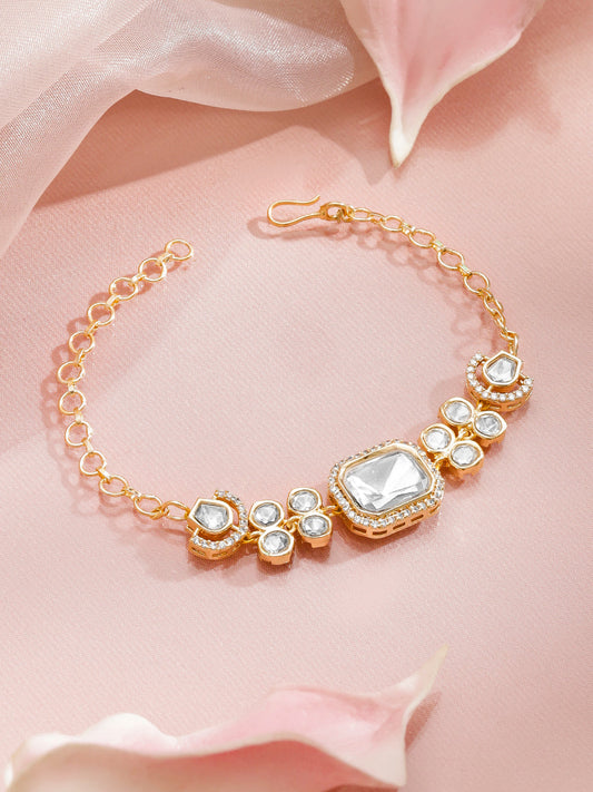 White Crystal Studded Gold Toned Bracelet フリーサイズ