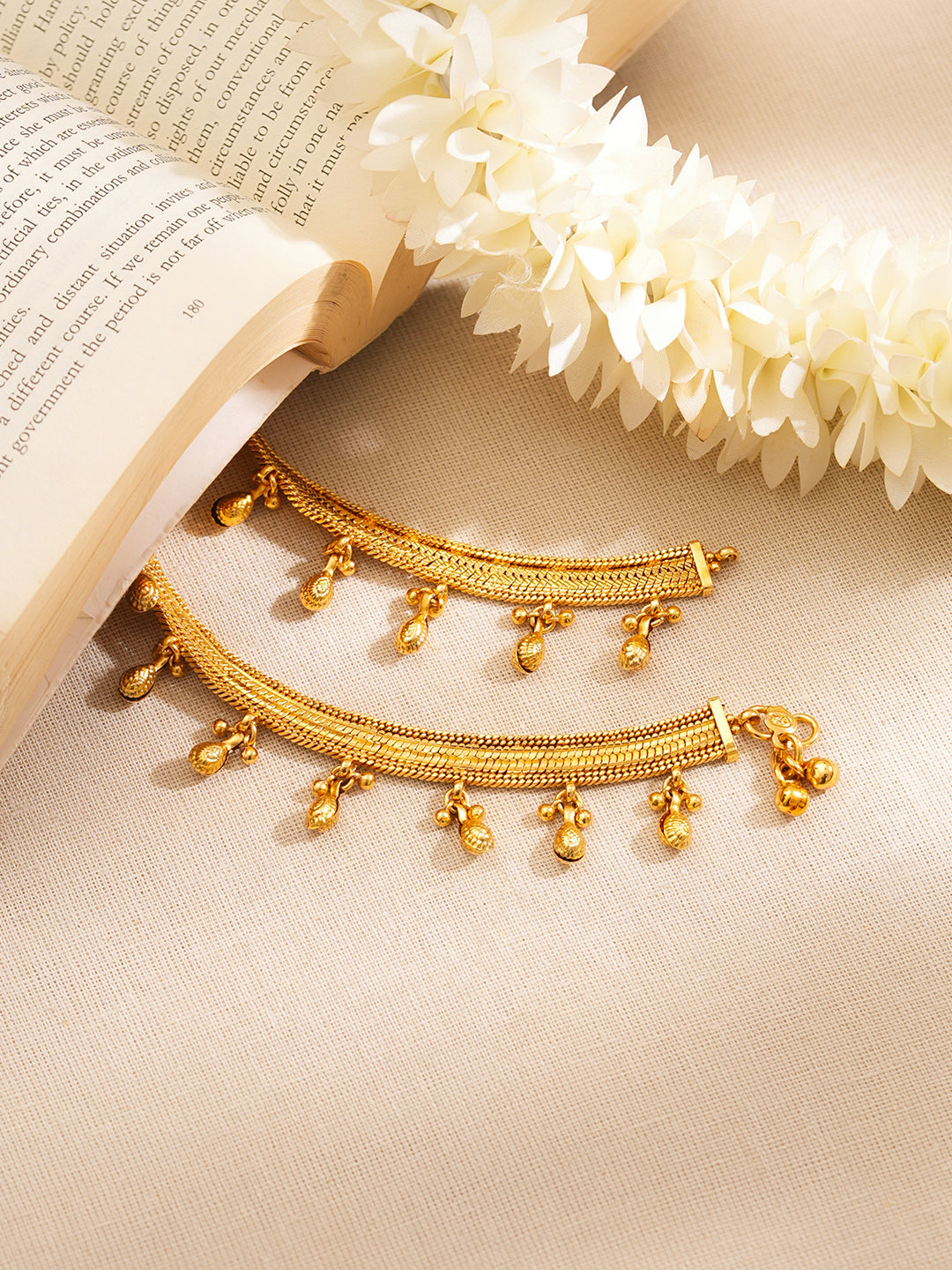 【Rubans】 Set of 2 Gold Plated Drop Charm Anklets|ゴールドメッキ ドロップチャーム アンクレット 2 本セット