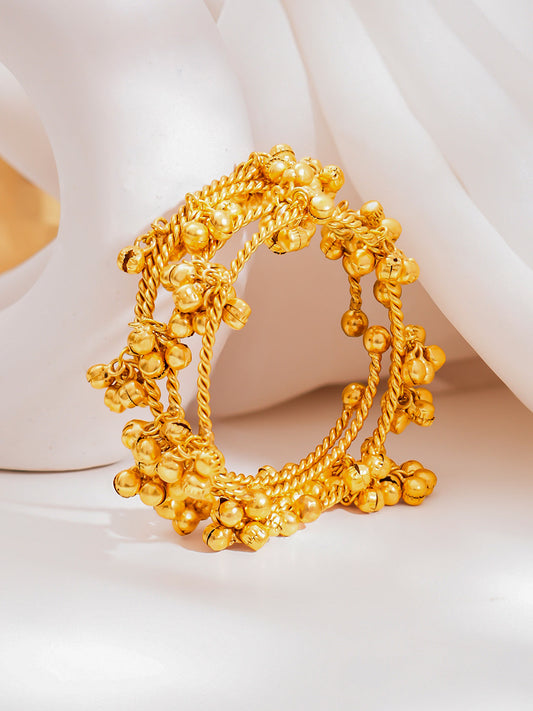 Gold Ghungroo Cluster Statement Bangles Set Length - One size