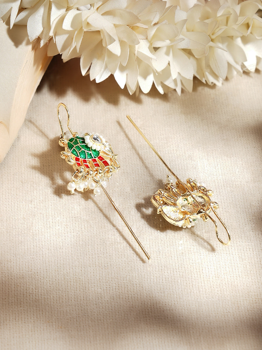 【Rubans】Gold Plated Elephant Meenakari Kundan Earrings|ゴールドメッキ エレファント ミーナカリ クンダン ピアス