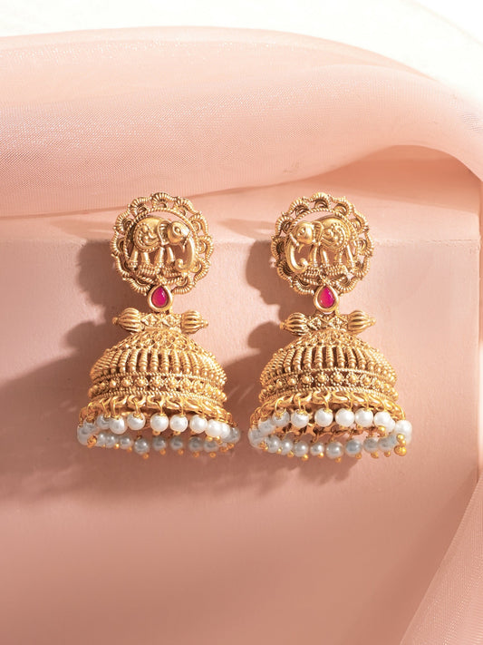 【Rubans】Gold Plated Royal Elephant Meenakari Sui Dhaga Earrings|ゴールドメッキ ロイヤルエレファント ミーナカリ スイダーガ ピアス