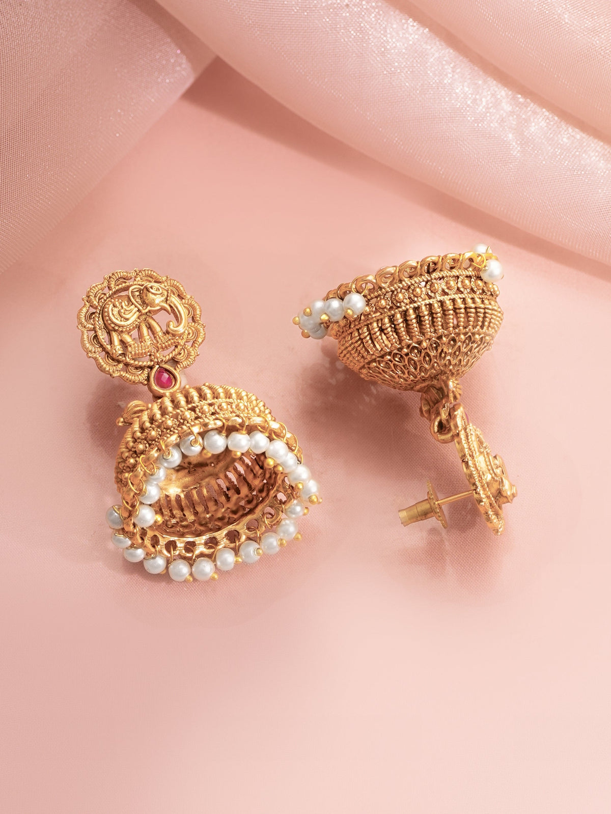 【Rubans】Gold Plated Royal Elephant Meenakari Sui Dhaga Earrings|ゴールドメッキ ロイヤルエレファント ミーナカリ スイダーガ ピアス