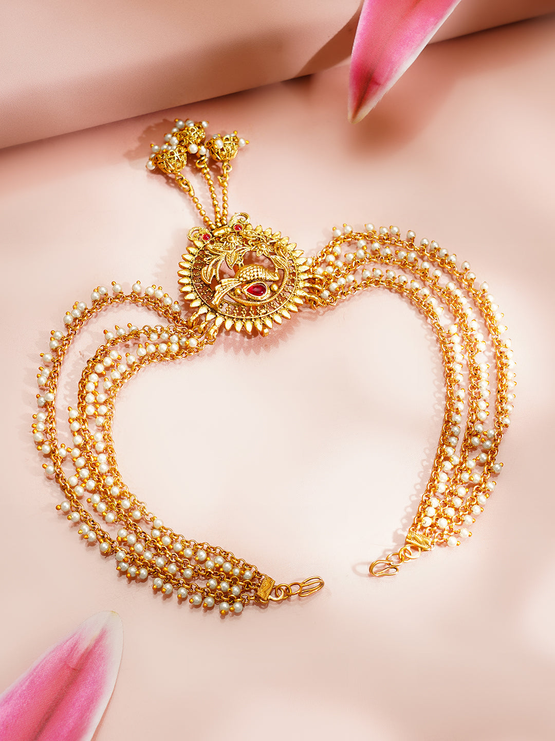 【Rubans】Gold Plated Peacock Pearl Layered Antique Hair Chain|ゴールドメッキ ピーコック パール レイヤード アンティーク ヘアチェーン