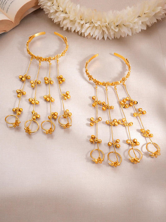 Golden Blossom Haathphool Bracelet Set Length - 15.5 cm