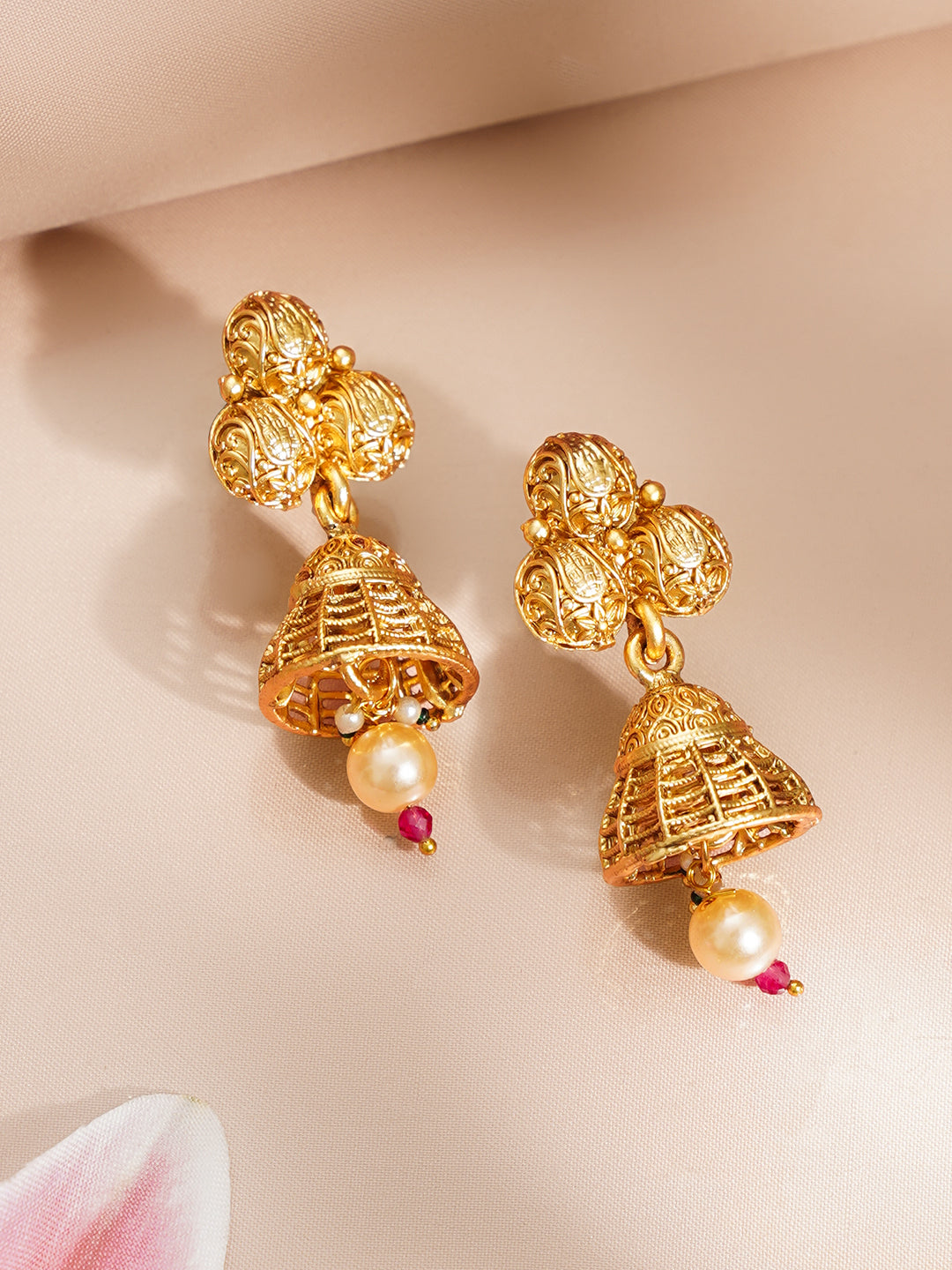 【Rubans】 Gold Plated Kundan Pendant Necklace Set With Bead Work|ゴールドメッキ クンダン ペンダント ネックレスセット(ビーズワーク)