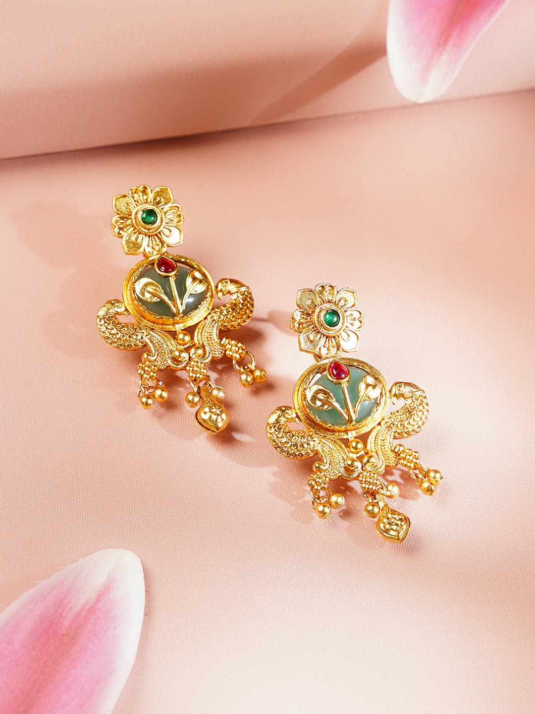 【Rubans】 Gold Plated Peacock Motif Floral Emerald Green Necklace Set|ゴールドメッキ ピーコック フローラル エメラルドグリーン ネックレスセット