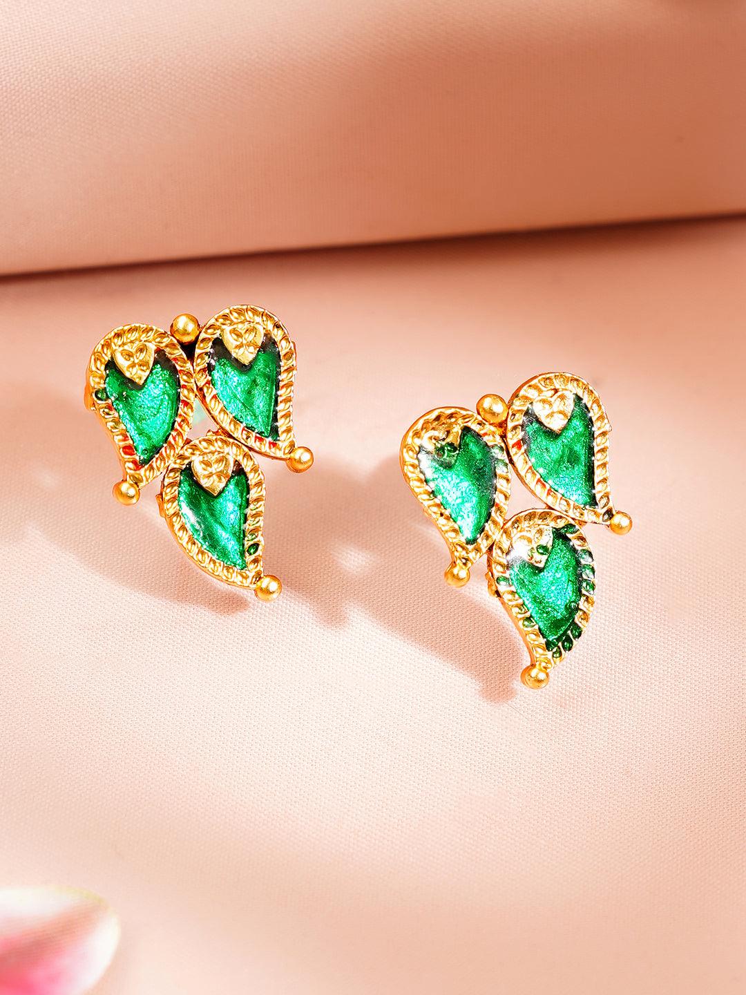 【Rubans】 Gold Plated Leaf Drop Emerald Necklace Set|ゴールドメッキ リーフドロップ エメラルド ネックレスセット