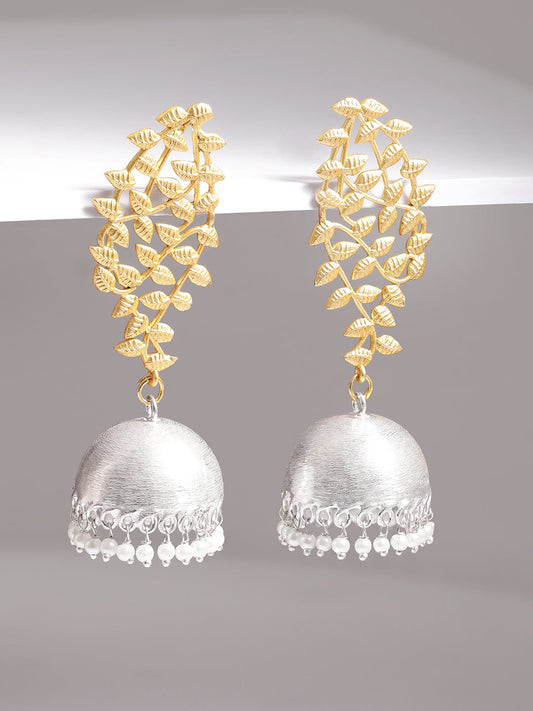 Rubans Gold Plated Handcrafted Dual Toned Filigree Jhumka Earrings Gold