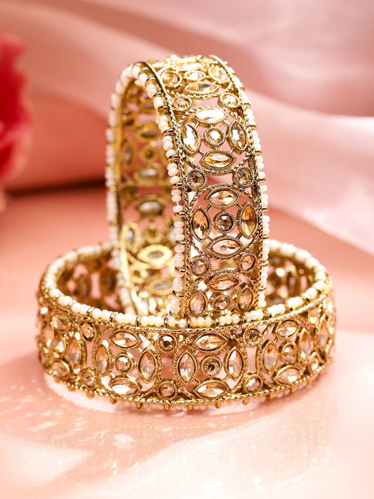 Whispers of Champagne Kundan Bangles 2.10 - Extra Large