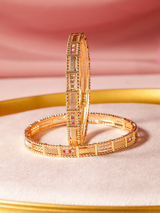 Rubans Set of 2, 18K Gold-Plated Rectangular Motif Bangles with Intricate Detailing 2.8 - Large