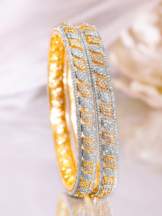 Rubans Set of 2 Rhodium & 18K Gold-Plated Cubic Zirconia Studded Bangles 2.6 - Medium
