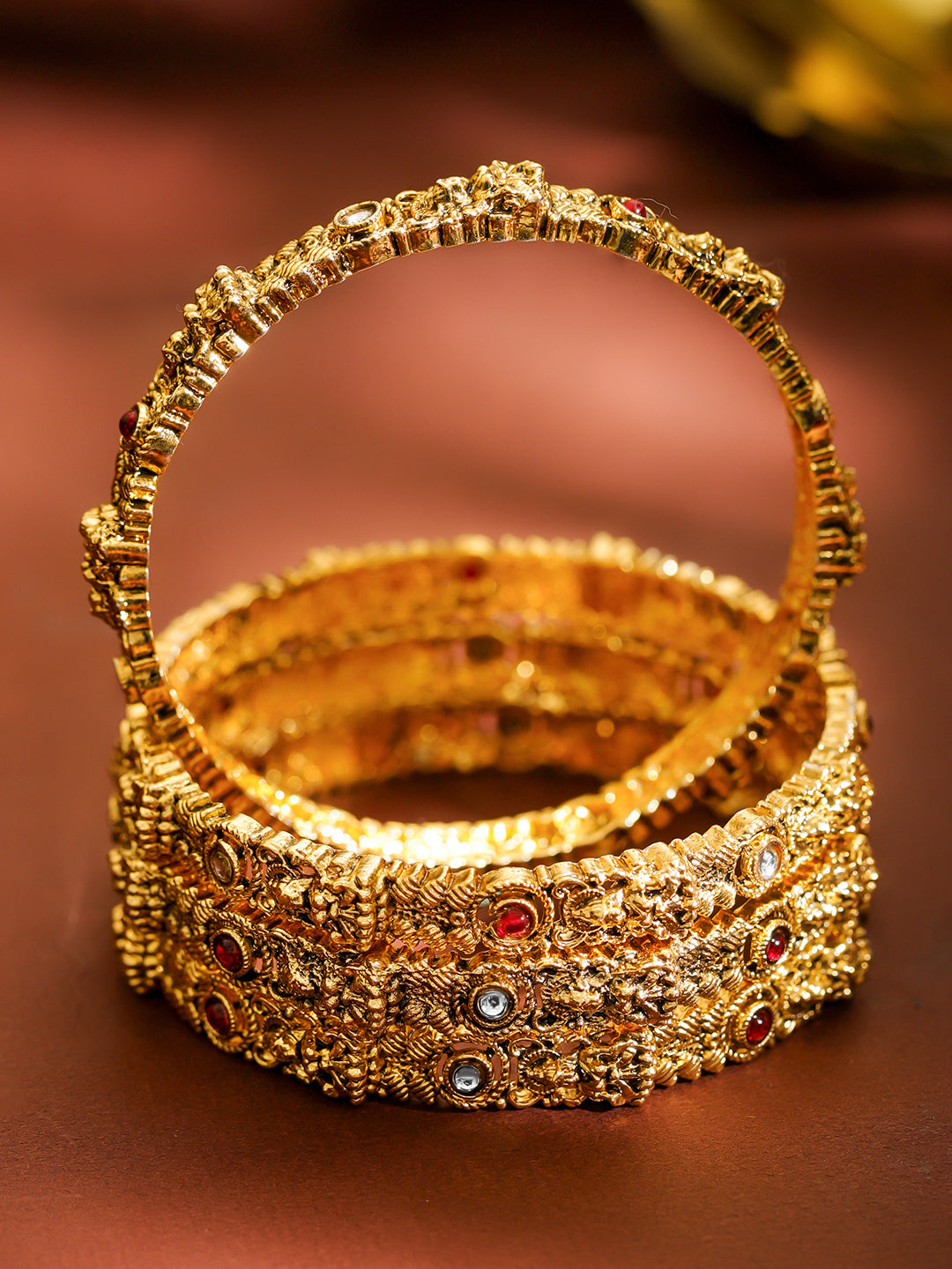 Laxmi Motif Gold Bangles Set Of 4 2.6 - Medium