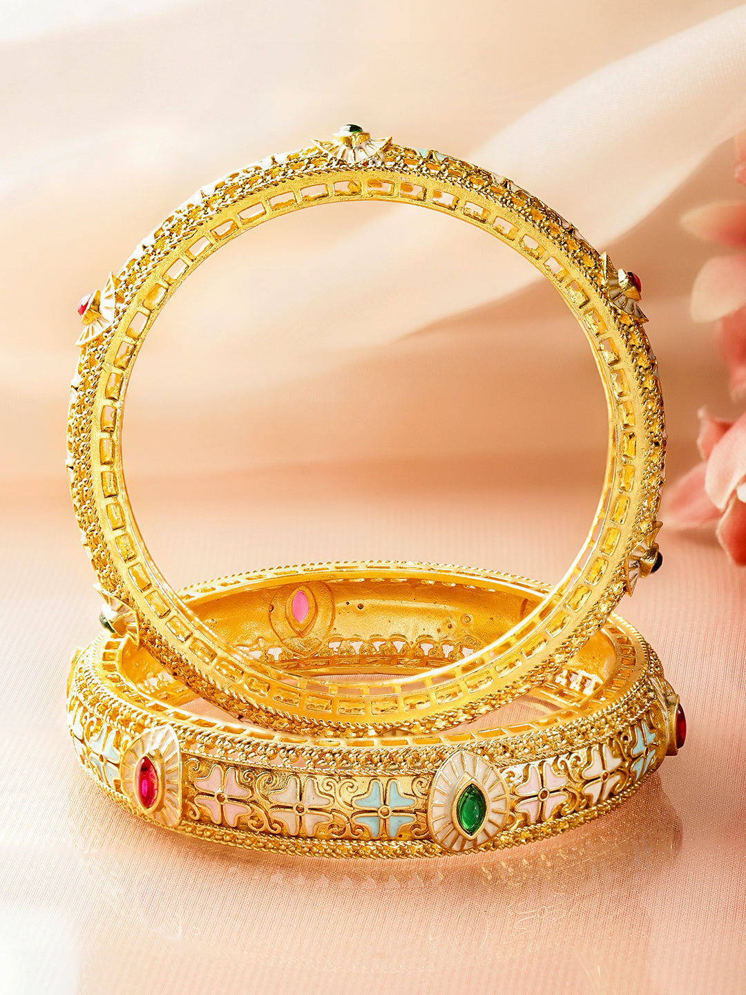 Gold Toned Multicolor Bangles Set Of 2 2.10 - Extra Large
