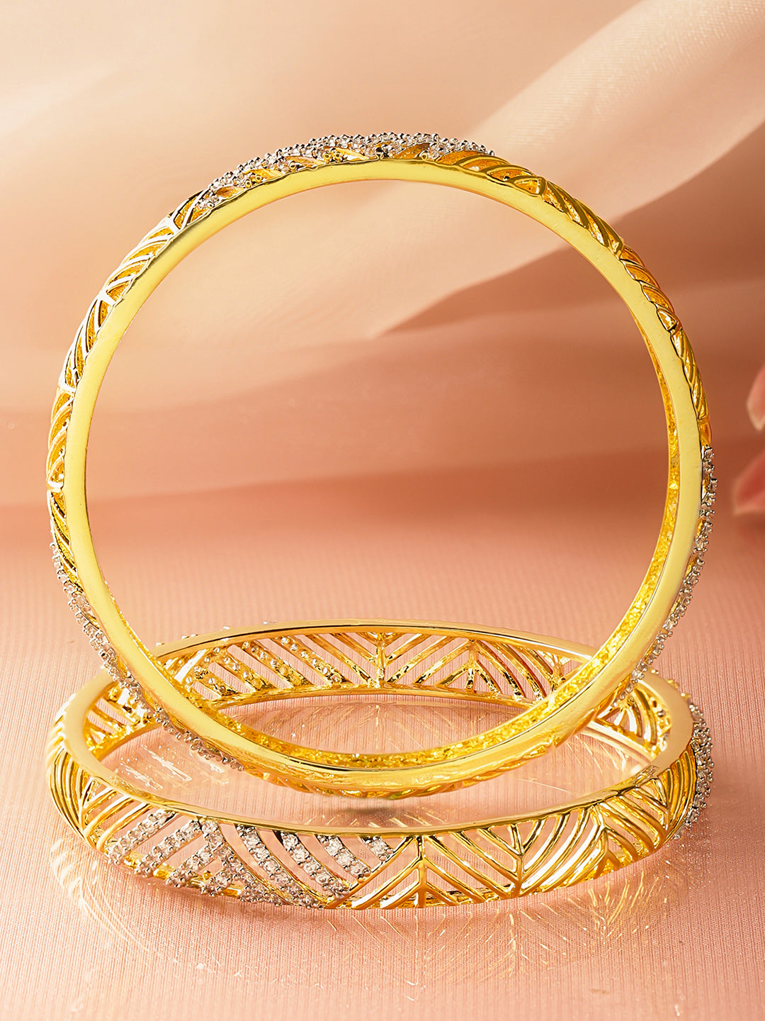 American Diamond Zirconia Gold Bangles Set Of 2 2.4 - Small