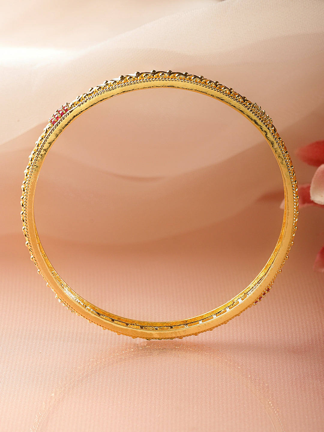 White Studded Gold Toned Bangles Set Of 4 2.6 - Medium