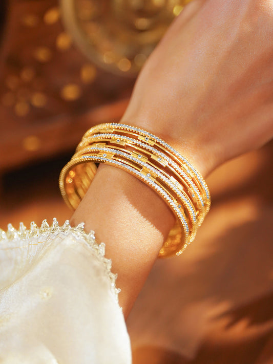 American Diamond Zirconia Studded Gold Bangles Set Of 4 2.10 - Extra Large