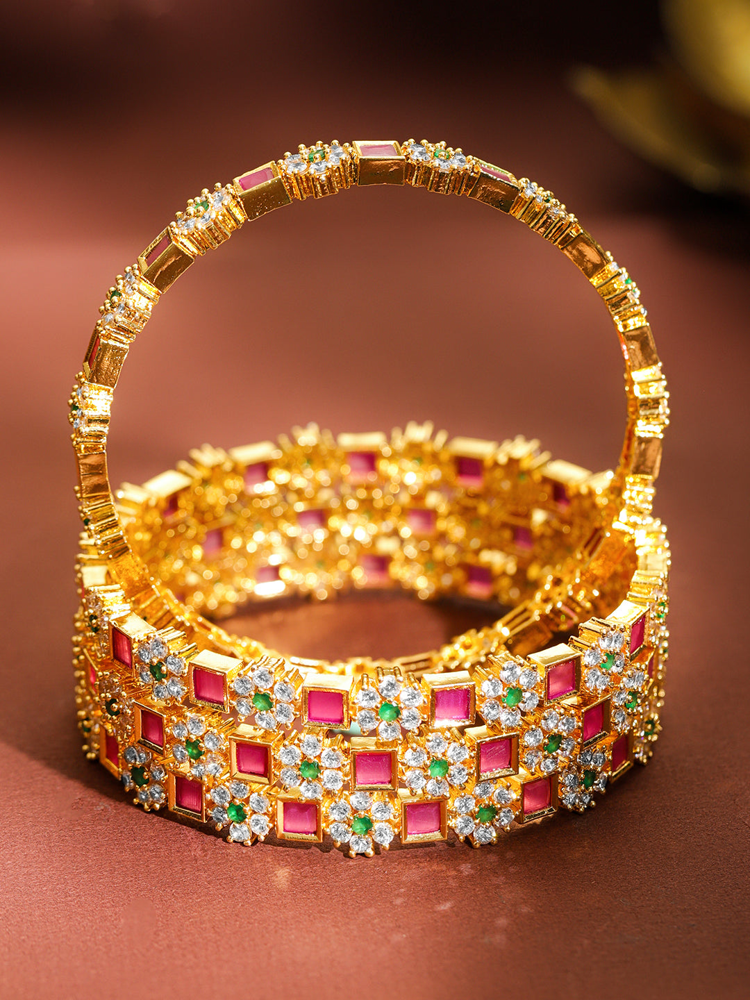 Gold Toned Multicolor Studded Bangles Set Of 4 2.4 - Small