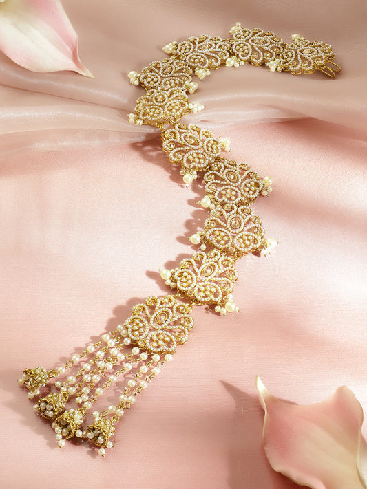 Pearl Embellished Gold Toned Hair Brooch フリーサイズ