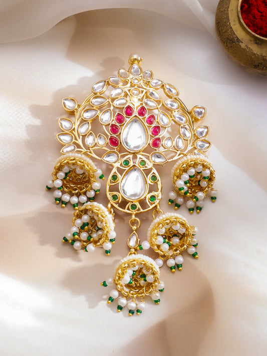 Emerald Mist Rosy Kundan Hair Brooch フリーサイズ
