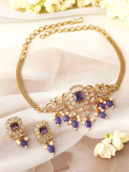American Diamond Zirconia Blue Choker Set フリーサイズ