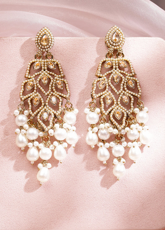 Golden Glow American Diamond Zirconia & Pearl Danglers フリーサイズ