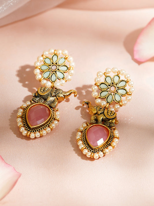Opulent Pink American Diamond Zirconia Kundan Danglers フリーサイズ