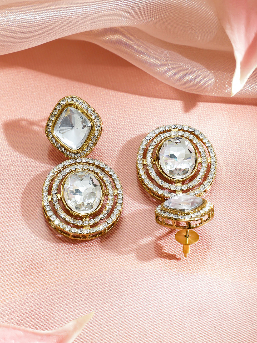 American Diamond Zirconia Gold Drop Earrings フリーサイズ