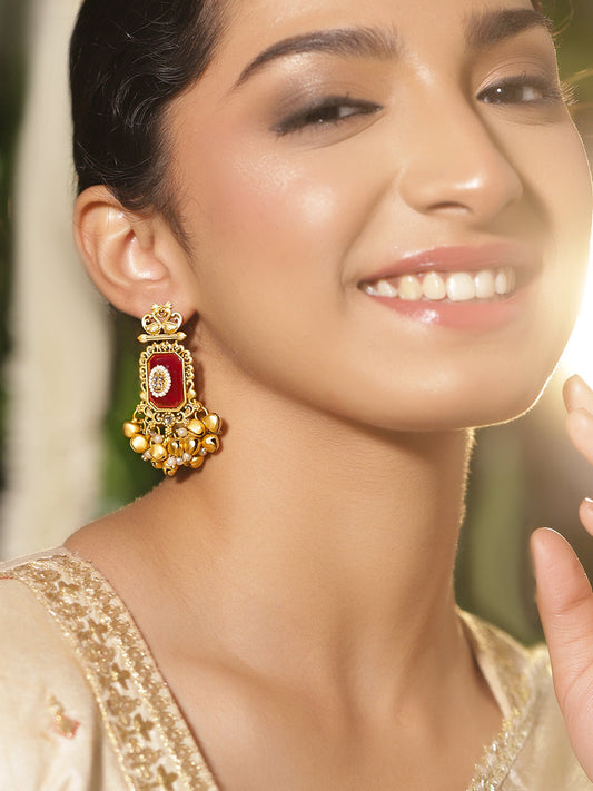 Classic Red Meenakari Ghungroo Danglers フリーサイズ