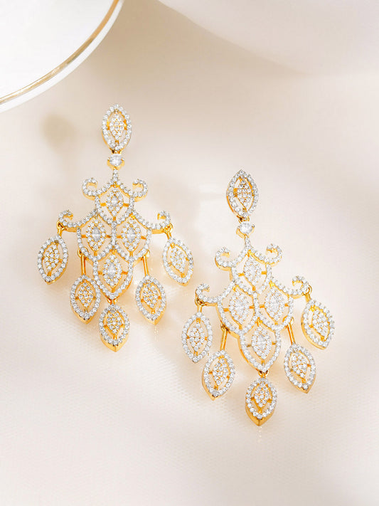 Golden CZ Cascade Chandelier Earrings フリーサイズ