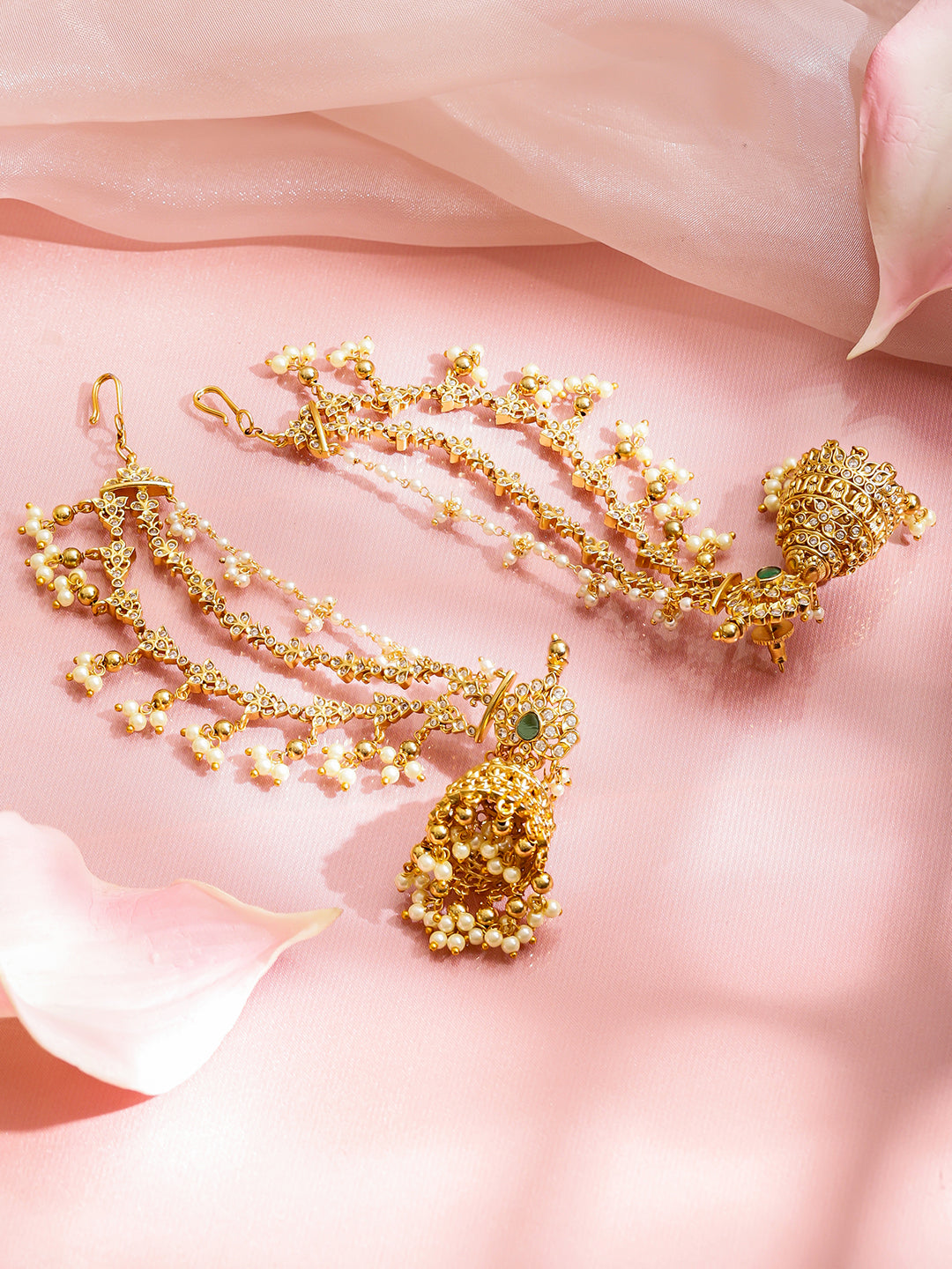 Pearl Drop Layered Golden Jhumkas フリーサイズ