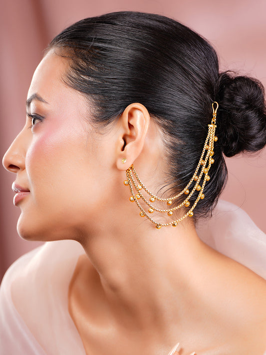 Gold Plated Brass Multi Layer Gold Bead Ear Kaan Chain Earrings フリーサイズ