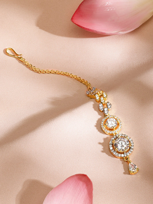 Rubans 22KT Gold-Plated Cubic Zirconia & American Diamond Maang Tikka Head Jewellery Gold