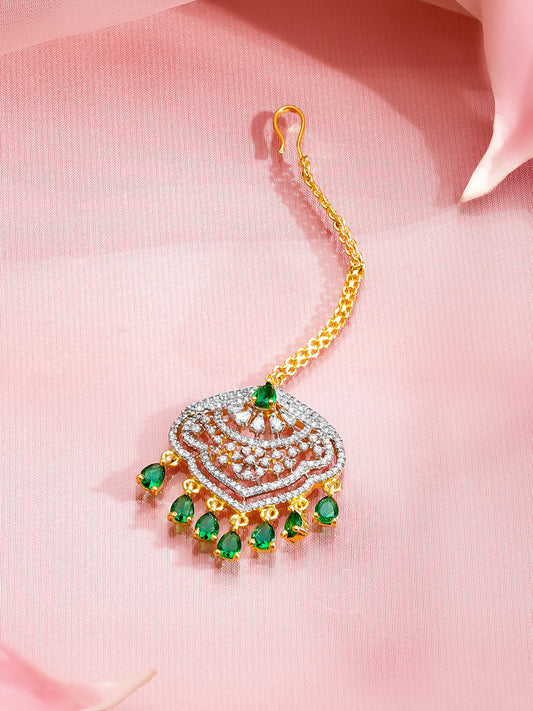 American Diamond Zirconia Green Maangtikka フリーサイズ