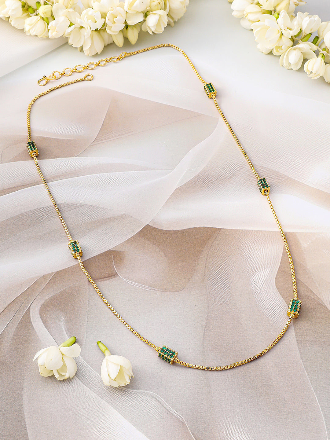 Emerald Green Beaded Gold Plated Necklace Chain フリーサイズ