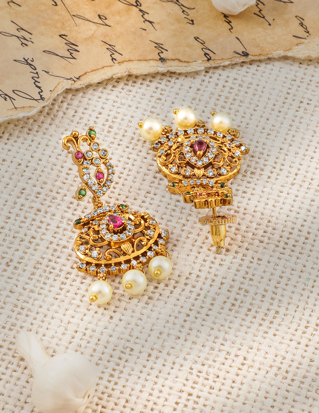 Peacock Motif Multicolor Studded Necklace Set Gold