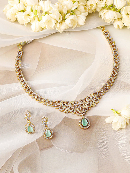 American Diamond Zirconia Green Drop necklace Set フリーサイズ