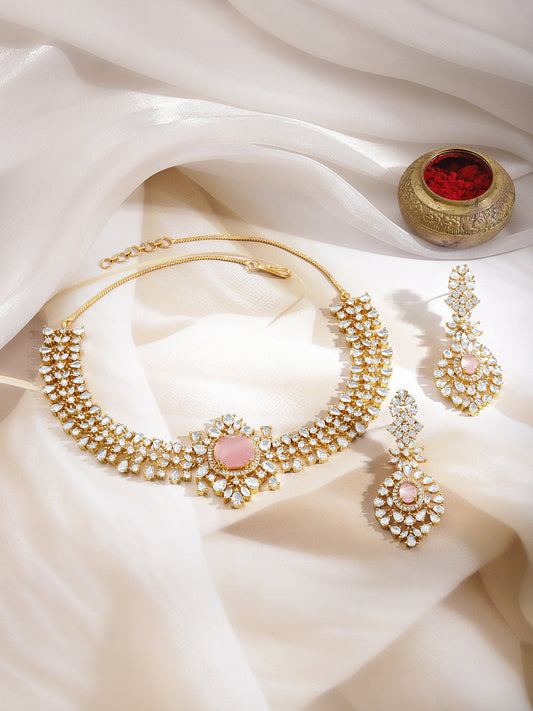 Pink American Diamond Zirconia Necklace Set フリーサイズ