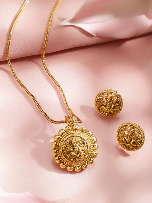 Lord Ganesha Divine Golden Pendant Set フリーサイズ