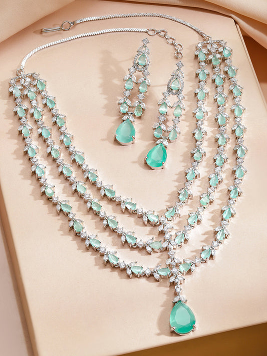 American Diamond Zirconia Green Layered Necklace Set フリーサイズ