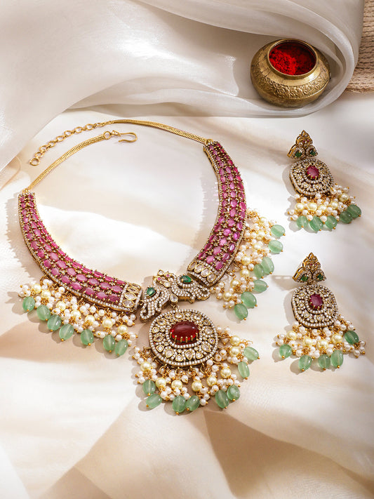 Green-Pink Grand Celebration Necklace Set フリーサイズ