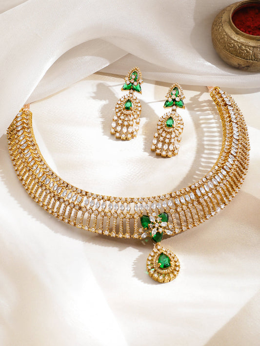 American Diamond Zirconia White & Green Necklace Set フリーサイズ